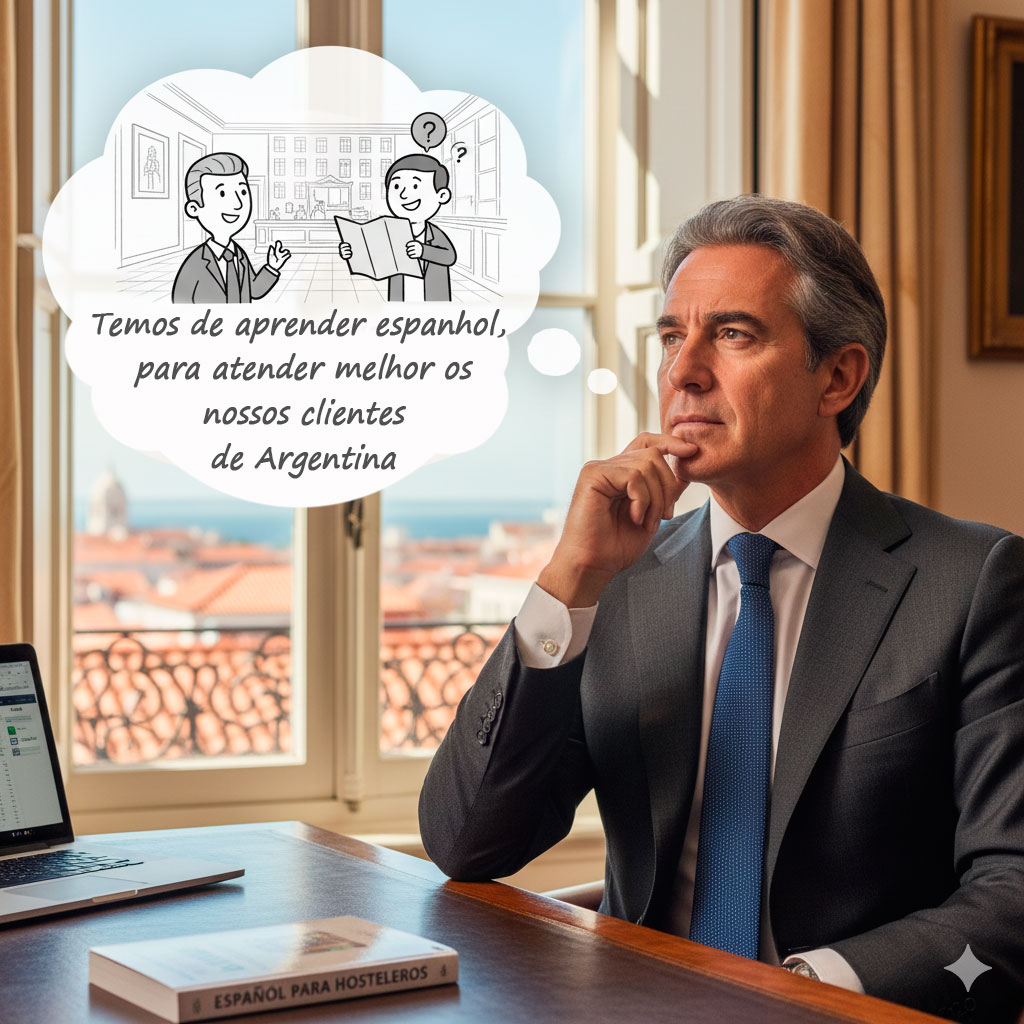 Empresario pensando falar espanhol